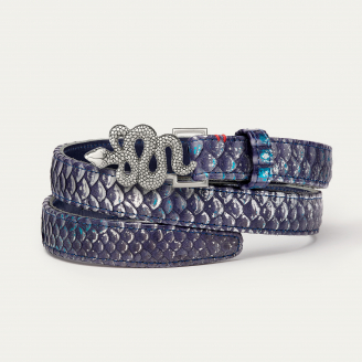 Baby Ceinture Python Bleu Glacier Serpent Argent