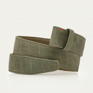 Ceinture Nubuck Embossé Croco Gris Perle