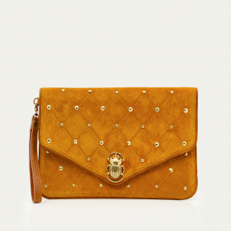 Studded Amber Suede Alicia Clutch