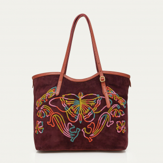 Fauna and Flora Purple Red Suede India Tote Bag