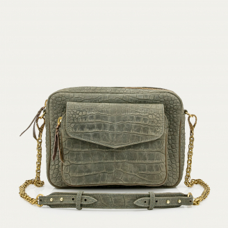 Pearl Grey Embossed Leather Big Charly Bag