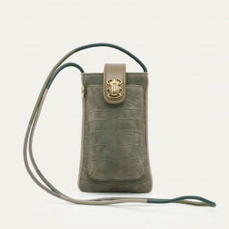 Pearl Grey Embossed Leather Phone Bag Double Marcus