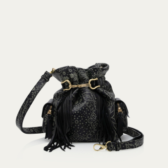 Black Printed Bandana Leather Lola Bucket Bag