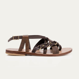 Brown Leather and Cobra Hariette Sandals