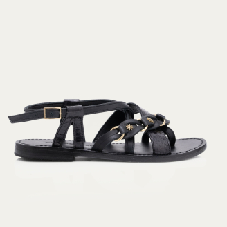 Black Leather and Cobra Hariette Sandals