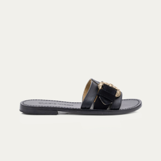 Black Mix Leather Violette Sandals