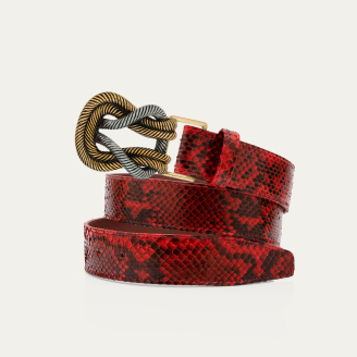 Ceinture Python Rubis Noeud Mixé Or et Argent