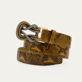 Ceinture Ranch Python Noeud Mixé Or Et Argent