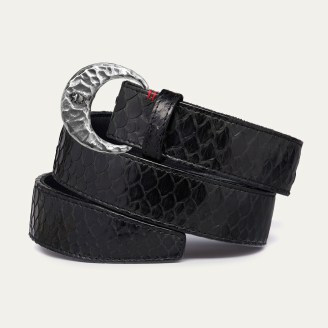 Silver Half Moon Black Python Belt