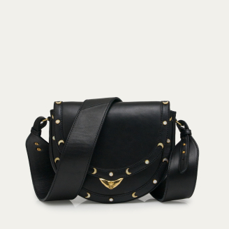 Sac Cuir Victoria Nappa Noir et Rivets en Nacre