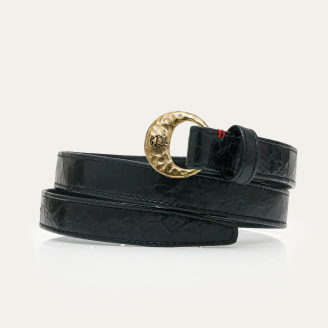 Baby Ceinture Cuir Vintage Noir Demi Lune Or