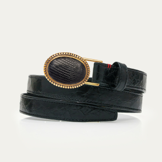 Black Vintage Leather Gold Dallas Baby Belt