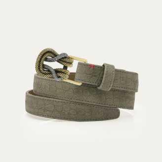 Baby Ceinture Cuir Embossé Croco Gris Ginko Or