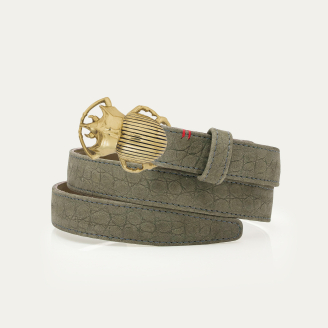 Grey Embossed Croco Leather Gold Beetle Baby Belt