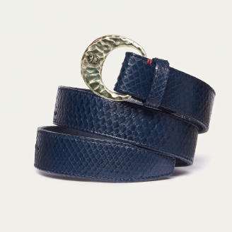 Silver Half Moon Navy Python Belt