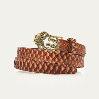 Washed Copper Python Gold Ginko Baby Belt