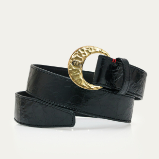 Black Vintage Leather Gold Beetle Belt