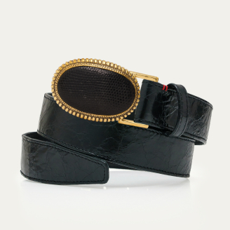 Ceinture Cuir Noir Vintage Dallas Or