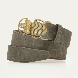 Pearl Grey Embossed Nubuck Gold Beetle Belt