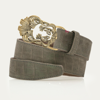 Ceinture Nubuck Embossé Croco Gris Perle Ginko