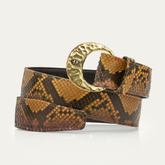 Tiger Eye Python Gold Half Moon Belt