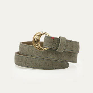 Gold Half Moon Grey Embossed Leather Baby Belt