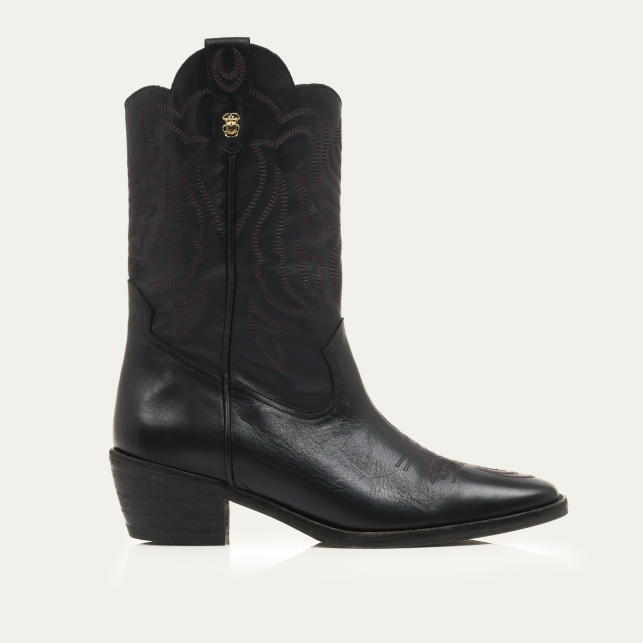 Embroidered Black Leather Lucienne Boots