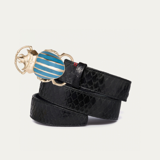 Ceinture Python Noir Scarabée Doré Turquoise