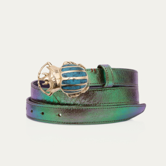 Baby Ceinture Cuir Lune Scarabée Turquoise Doré