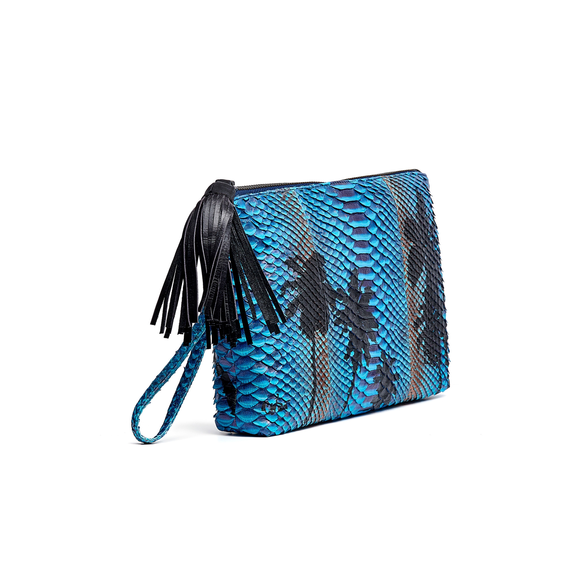 blue snakeskin clutch bag