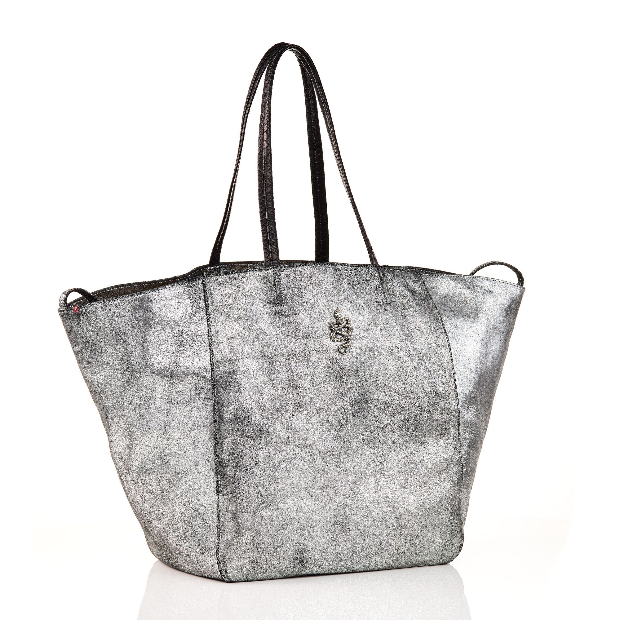 silver leather tote bag