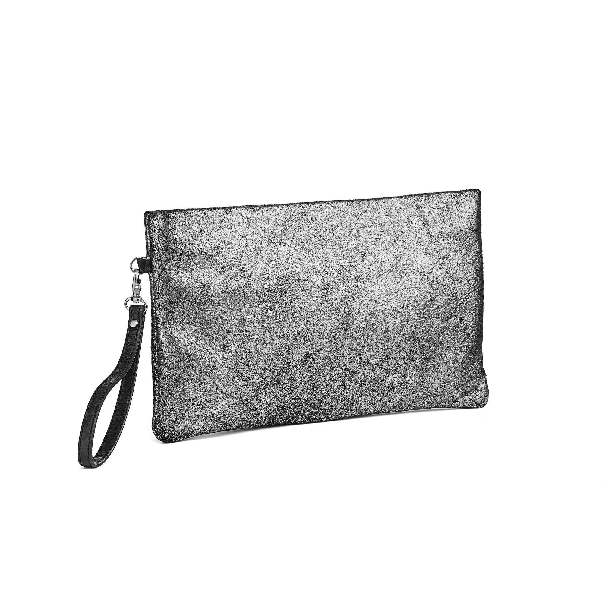 silver leather clutch bag