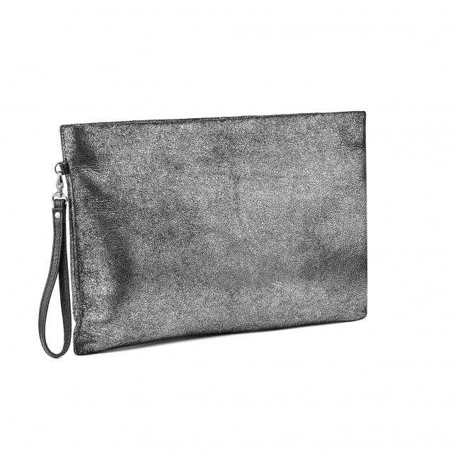 silver leather clutch bag