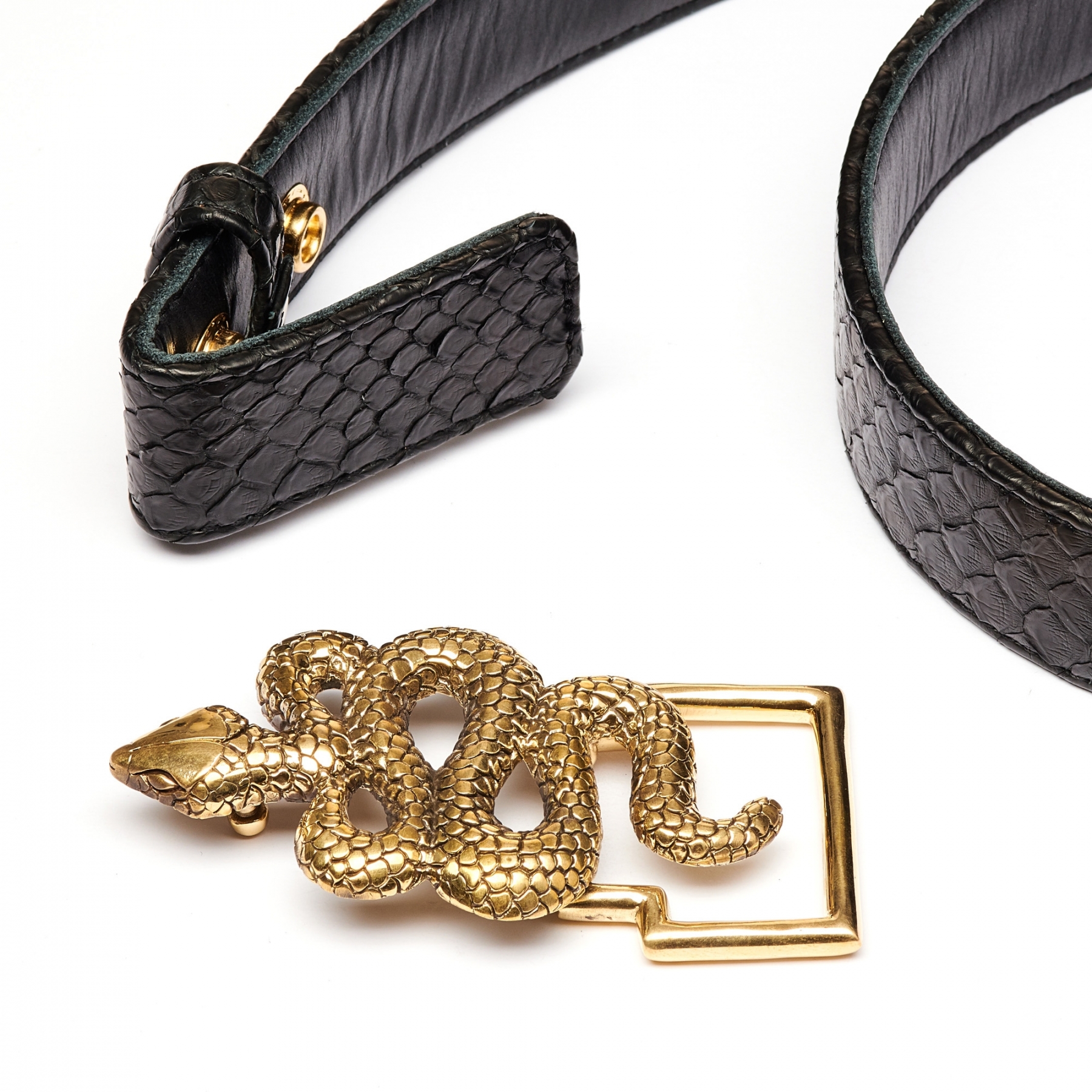 Men's Logo Gold Buckle Solid Crocodile Snake Belt – BARABAS®